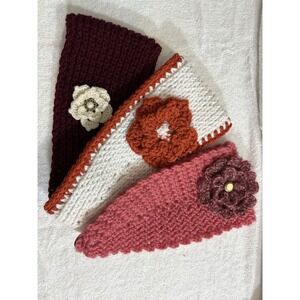 Set Of 3 Handmade Crochet Headbands Ear Warmers Button Closure Boho Cottage